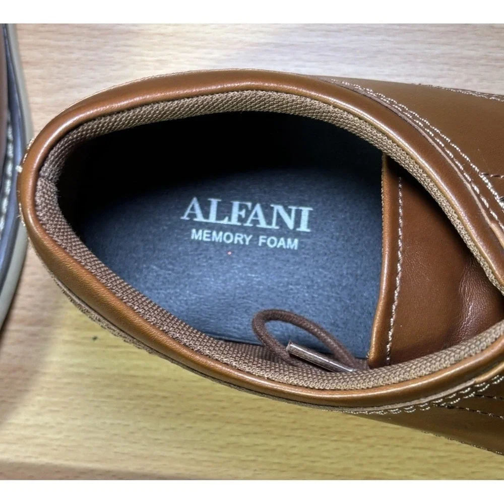 Alfani Theo Men's Dress Shoes Brown Cap Toe Oxford Memory Foam Size 10.5M
